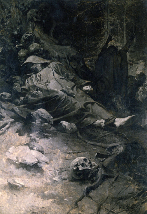 the-hidden-dagger:  beardbriarandrose: Alphonse Mucha, Study for The Death of Saint Adalbert, 1893 