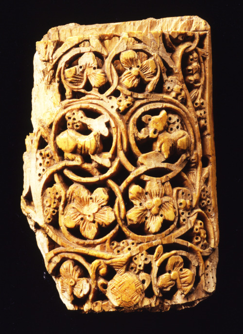 Fragmentary plaque, carved ivoryEgypt or Syria; 1st half of 8th centuryH: 11.5; W: 8 cmThe ivory pla