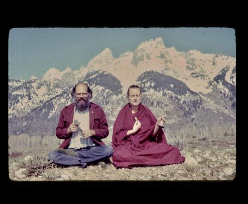 With Tsultrim Allione, just south of Jenny Lake, Grand Teton National Park, Wyoming, late May 1972,&