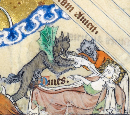 devils pulling the soul out&lsquo;De Lisle Psalter&rsquo;, England ca. 1310BL, Arundel 83, fol. 128r
