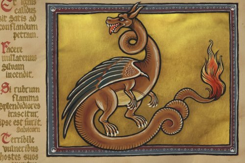  i made fanart of this weird green charizard plush. as a medieval illuminated manuscript plus the al