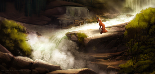 Originally drew a Deer, but the Fox won out in the end. Painted this around January. 