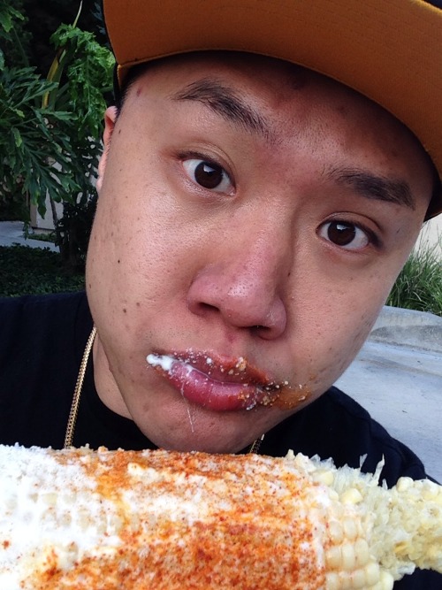 timothydelaghetto:  I was almost home when I saw a couple kids sittin on the street eatin some elote so I turned my car around and drove around the neighborhood til I found the corn man. Mmm yesssss!