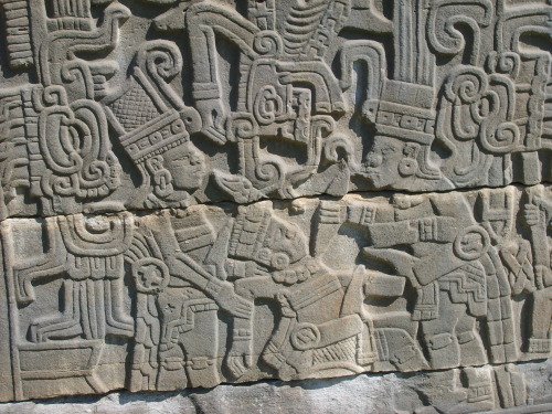 Relief presenting human sacrifice from one of the ballcourts at El Tajín, Mexico. Pre-columbian, Cla