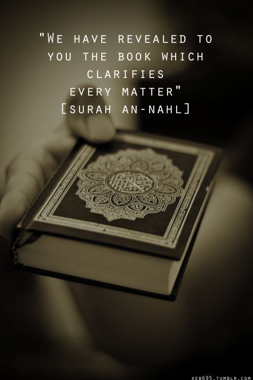 The Book Which Clarifies Every Matter [Quran 16:89; Surat an-Nahl with Mushaf in the Background] From the Collection: Quranic Verses in English
Originally found on: xeb695