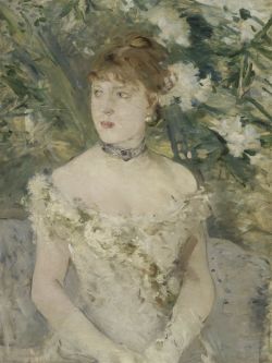 pintoras:  Berthe Morisot (French, 1841 - 1895): Young Girl in a Ball Gown (1879) (via Wikimedia Commons)