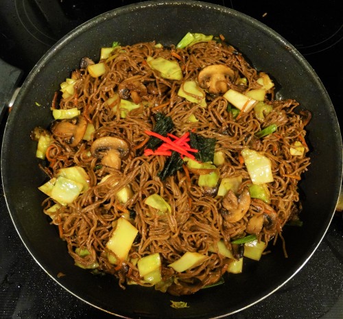vegan yakisoba (Japanese stir-fry with wheat noodles, carrot, and cabbage)INGREDIENTS:for the dish:~