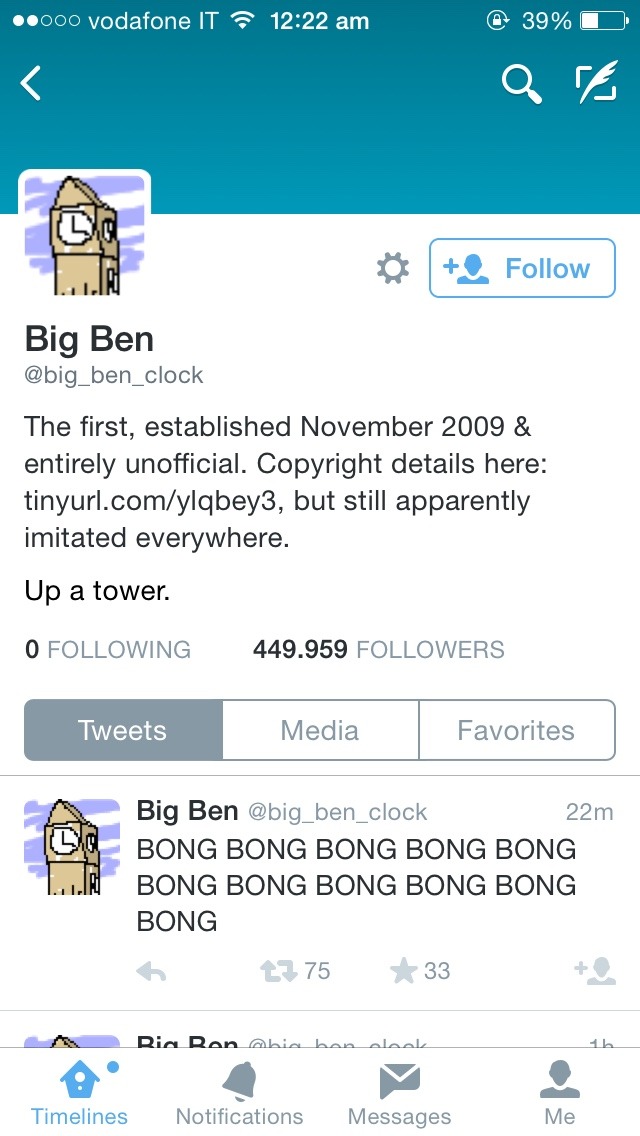 The fake Twitter of the Big Ben that only tweets bong bong bong has more followers