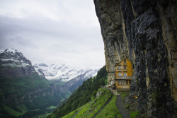 cabinporn:  Berggasthaus Äscher Wildkirchli Alpstein mountain guesthouse in Ebenalp, Switzerland.Contributed by Brad Miersma.