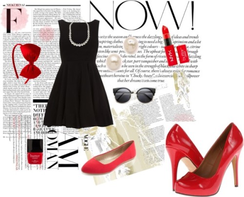 For a classic look. by rachminov featuring red patent leather pumpsAlice You vintage black dress / M