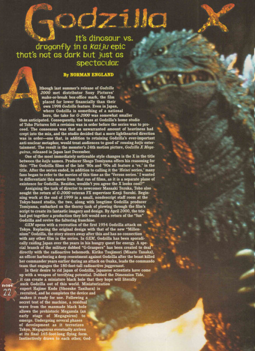 astoundingbeyondbelief:Godzilla vs. Megaguirus article in Fangoria #203 (July 2001).