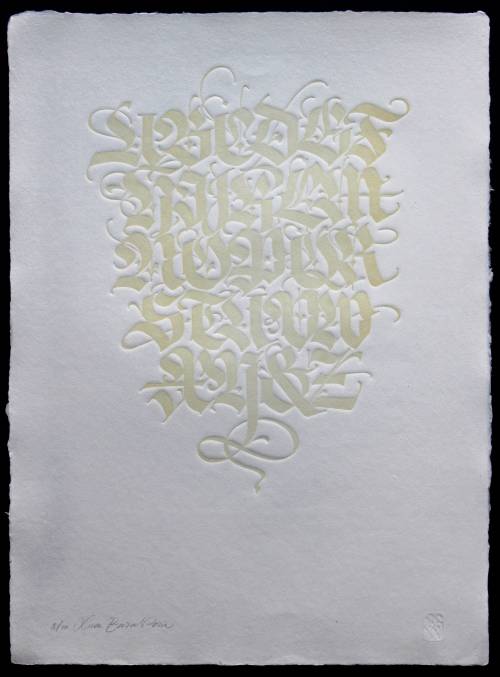 “Alphabet G” print by Luca Barcellona. White-on-white letterpress edition of 10. Get you