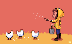 justinchan:  A pixel animation based on this drawing, but with chickens! :)View 100% scaled version here:(its better at this scale!) 
