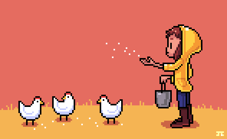 justinchan:  A pixel animation based on this drawing, but with chickens! :)View 100% scaled version here:(its better at this scale!) 