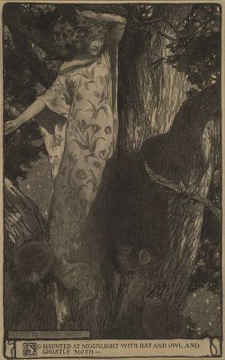 womeninarthistory:  So Haunted at Moonlight with Bat and Owl and Ghostly Moth, Elizabeth Shippen Green 