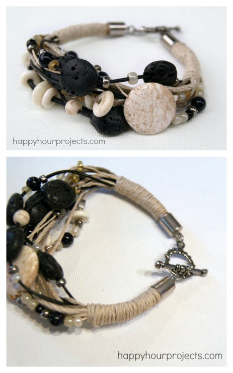 DIY Multi Strand Lava Stone Bead Bracelet Tutorial from Happy Hour Projects here. Easy to follow tut