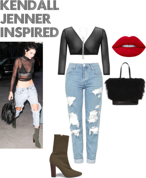 Kendall Jenner Inspired Look &amp;lt;3 by lodom97 featuring destructed jeansTopshop destructed jeans