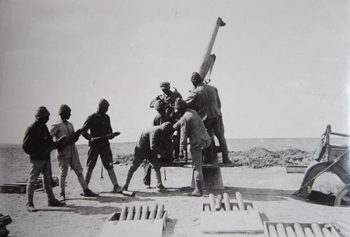 Ottoman soldiers operate an AA cannon, date unknown