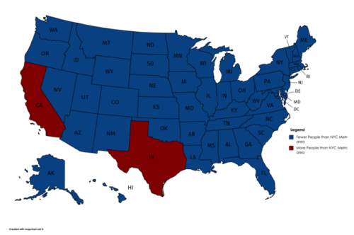 mapsontheweb: US States with more people than the NYC Metro area.