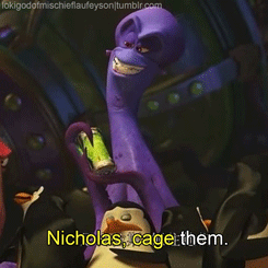 lokigodofmischieflaufeyson:My favourite part of Penguins of Madagascar was definitely Dave putting actors and actresses names in normal sentences. 