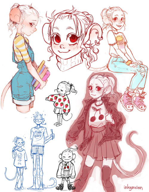 These are the first few sketches I’ve made of my Ratboy’s younger sister so far. She&rsq