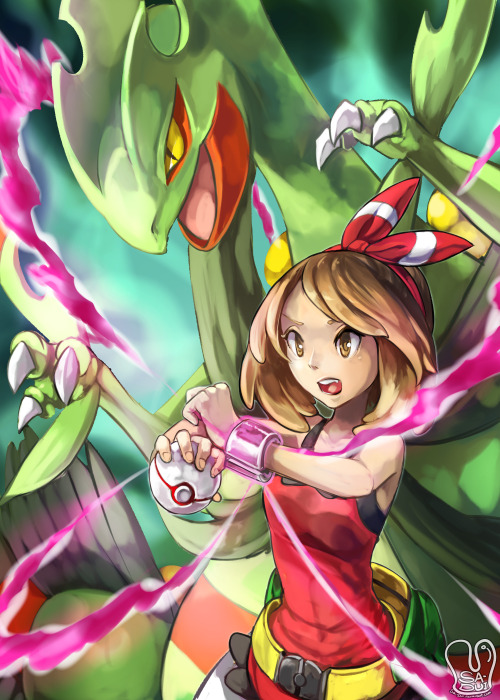 sa-dui: Pokemon fan art by me (Sa-Dui)May(Haruka) and Mega Sceptile.I’ll pick Treecko and