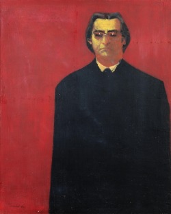 thunderstruck9:Seif Wanly (Egyptian, 1906-1979), Self-Portrait on Red, 1972. Oil on board, 73.5 x 60 cm.