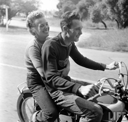vintageeveryday:Fascinating photographs of women motorcyclists from 1949, taken by Loomis Dean for L