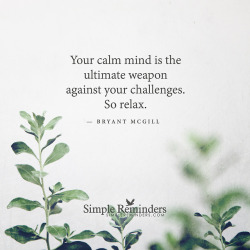 bryantmcgill:  Your calm mind is the ultimate weapon against your challenges. So relax. — Bryant McGill