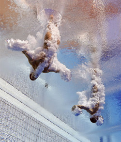 reginasworld:  Patrick Hausding and Stephan Feck of Germany compete in the men’s 3-meter synchro springboard preliminary competition at the FINA Swimming World Championships in Barcelona, Spain, Tuesday, July 23, 2013. (David J. Phillip/AP Photo) 