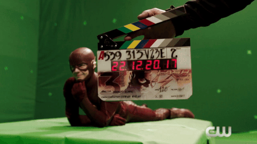 Grant Gustin as Barry Allen behind the scenes of episode 3x13