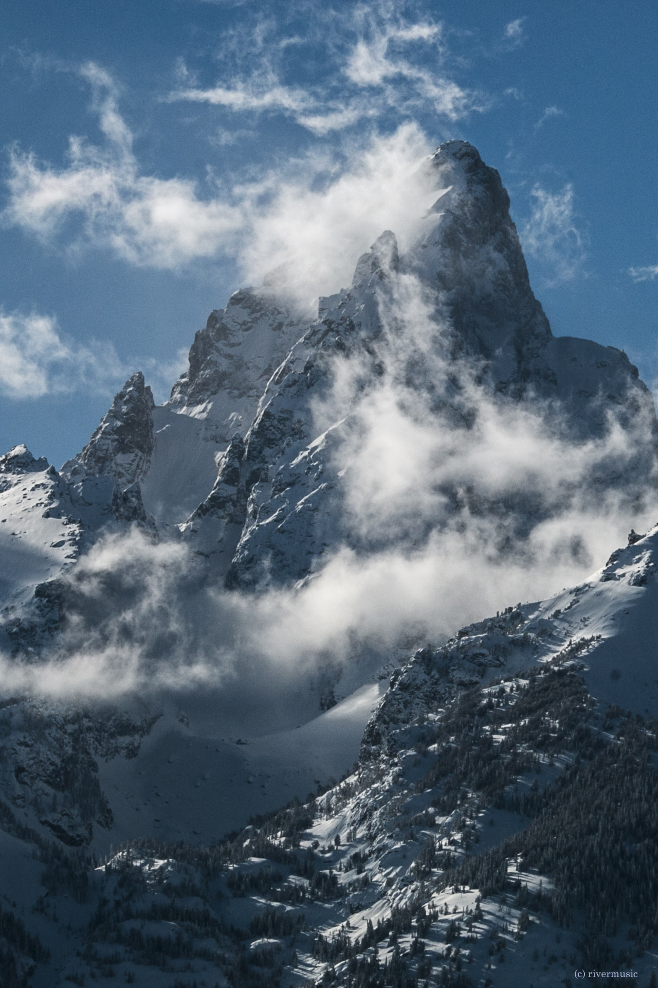 riverwindphotography:  Tempest in the Wind: The Grand Teton in a swirl of clouds,