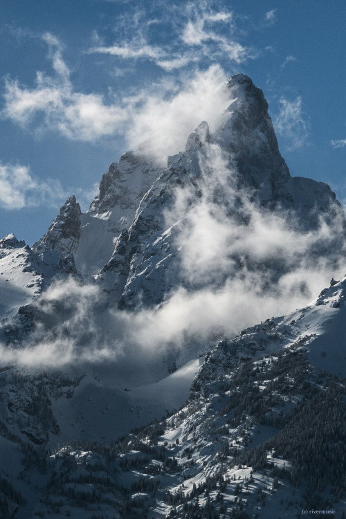 riverwindphotography:  Tempest in the Wind: The Grand Teton in a swirl of clouds, Grand Teton National Park, Wyomingby riverwindphotography, March 2016