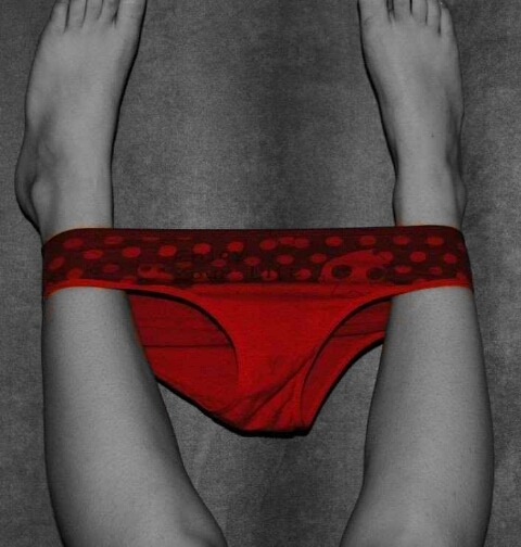 fancycolorart: Red panties Around ankles