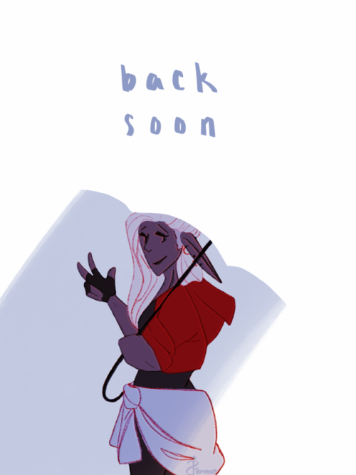 [image description: a drawing of Lup against a white background. She’s an elf with a medium sk