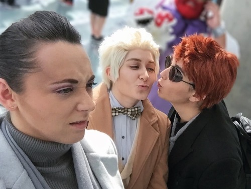 Gabriel: *disgust*-Aziraphale: Me, @monstgrr​ [IG]Crowley: rockyrants_cosplayGabriel: spelledwithan_