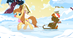 mlpfim-fanart:  Snowy day - Button and Mom