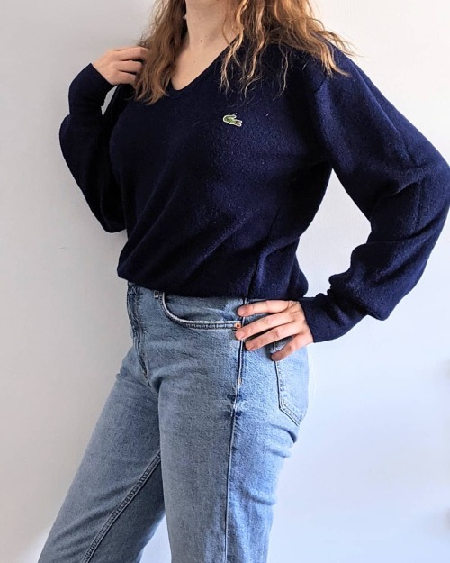 See you later week! . Description: 1980’s Lacoste Navy Knit Sweater Label:  Izod LacosteSize: Fits