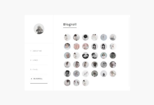 opulenthemes: Luna an all-in-one page with an about me, navigation, F.A.Q., and blogroll section.  I
