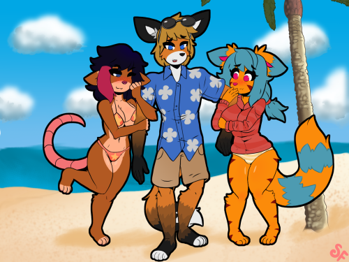 Adorable Commission for @the-furry-butler .Seems the girls are fighting over this beach fox. This ma