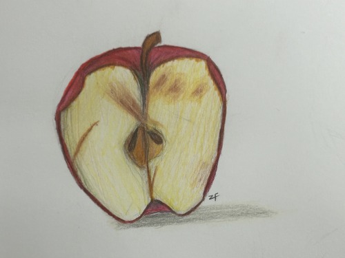 Colored Pencil drawing of a soon to rot apple.