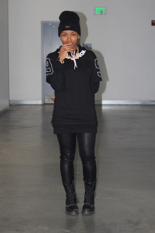 blackfashion:  Tee: Hevvy, Hoodie Dress: American Apparel, Shoes: Doc Martens Imani, 17, LA instagram - crisptees