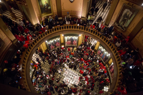 Photos from today&rsquo;s protests in response to the Right to Work bills that passed through Michig