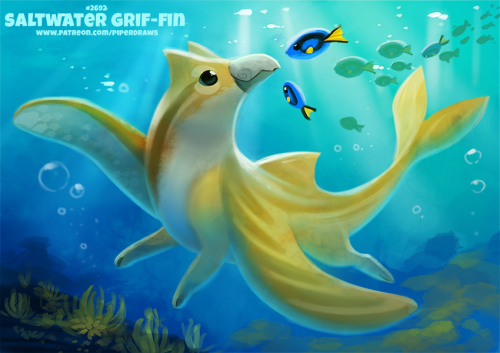 cryptid-creations:#2692. Saltwater Grif-fin - WordplayThe “Dragon Draw” tutorial book is now availab