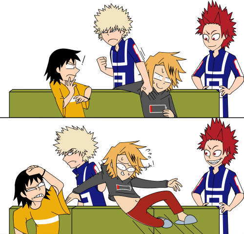 Kaminari getting dragged to training is so funny to imagine, even more hilarious if it’s Bakugo doin