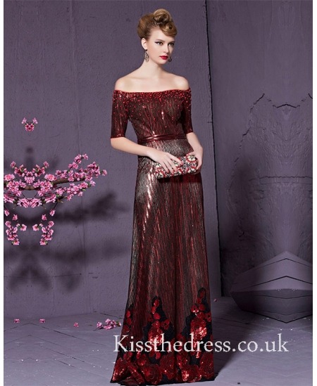 wine red prom dress, off-the-shoulder, full of feminine 