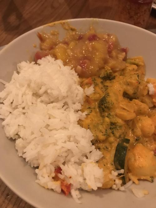 homemade curry with homemade mango chutney. . more on https://www.reddit.com/r/food/comments/qim77a/