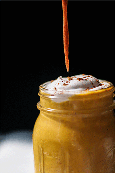 beautifulpicturesofhealthyfood:Pumpkin pie milkshake with coconut whipped cream and