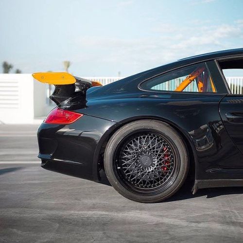 Booty shot of @mr.hotel_slippers&rsquo;s Porsche GT3 RS rolling on a set of forged Rotiform LHR.