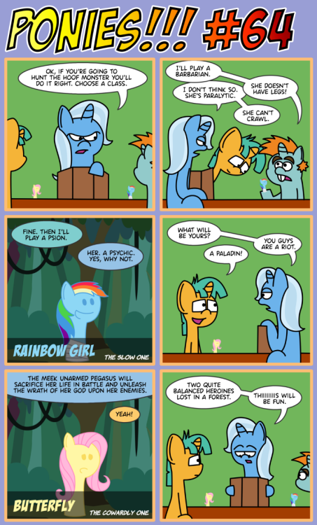 poniesbangbangbang:  PONIES!!! #64 I read issue #11 with Oubliettes & Ogres right after drawing this page. First the dolls and now the RPG… I’m afraid of reading more MLP comics O_O  Proofread by refferee deviantArt FimFiction  x3
